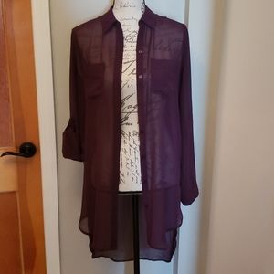 Express Long Sheer Plum Top Size Small